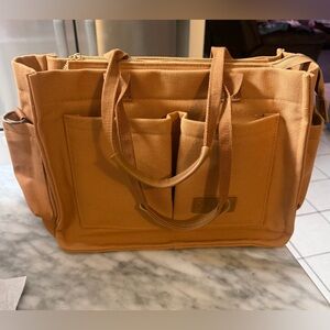 Stylish Tan Canvas Tote Bag with Zippered Top.. Removable Shoulder Strap